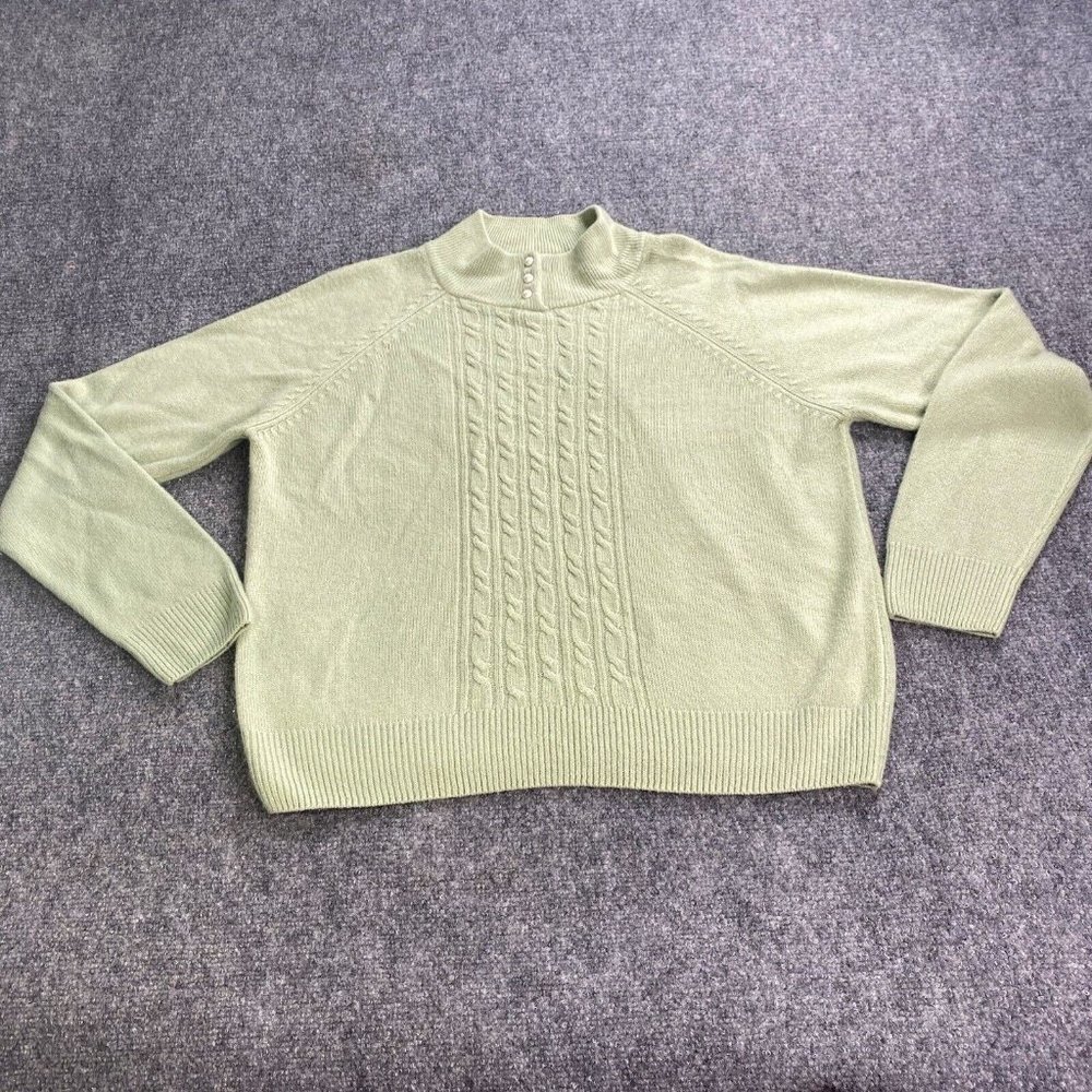 Vintage Y2K Dressbarn Sweater Womens XL Green Cable Pearl Buttons Preppy Office